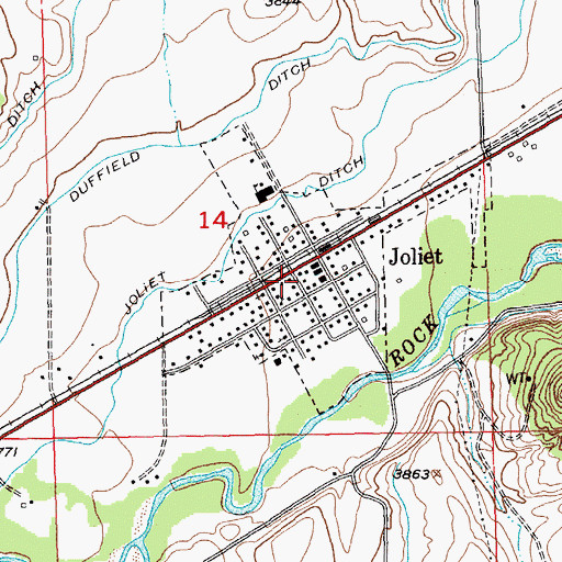 Topographic Map of Town of Joliet, MT