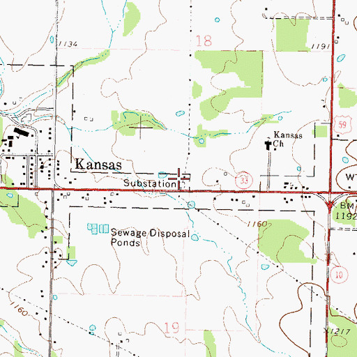 Topographic Map of Town of Kansas, OK