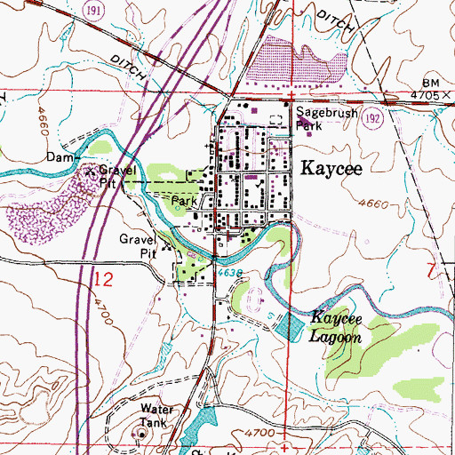 Topographic Map of Town of Kaycee, WY