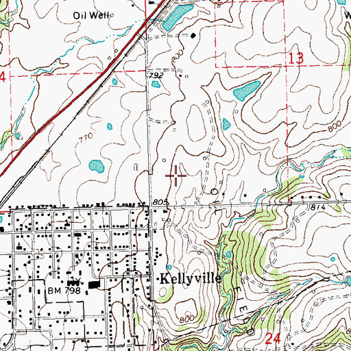 Topographic Map of Town of Kellyville, OK