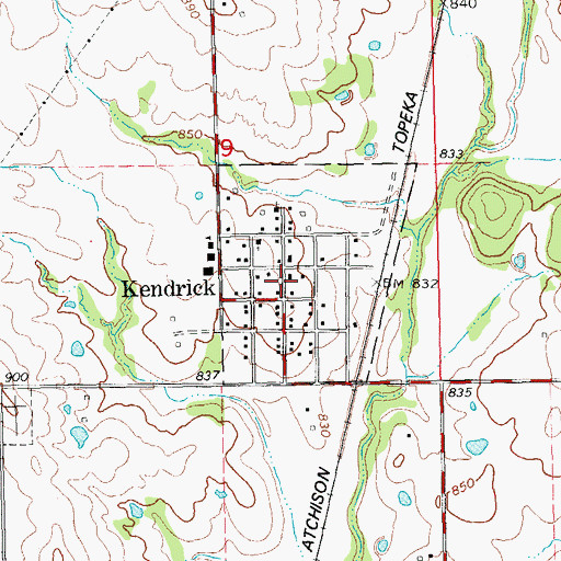 Topographic Map of Town of Kendrick, OK