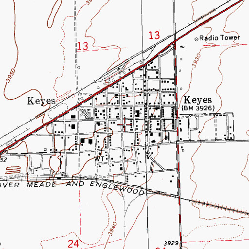 Topographic Map of Town of Keyes, OK