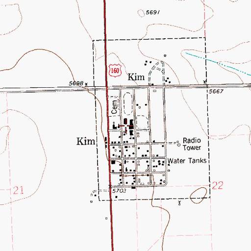 Topographic Map of Town of Kim, CO