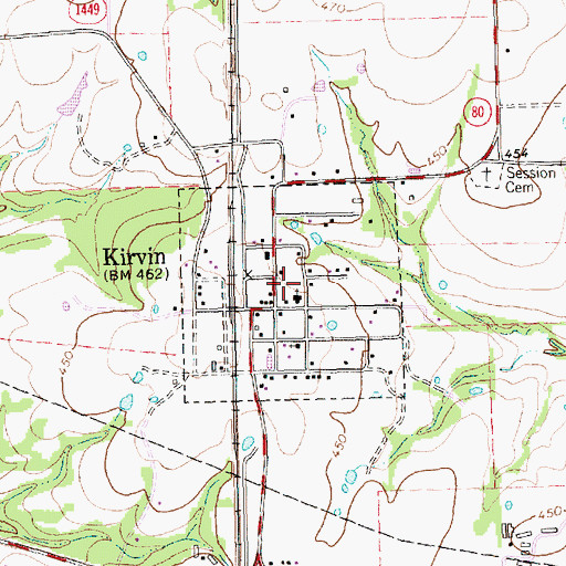 Topographic Map of Town of Kirvin, TX