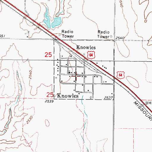Topographic Map of Town of Knowles, OK