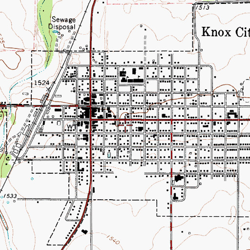 Topographic Map of Town of Knox City, TX