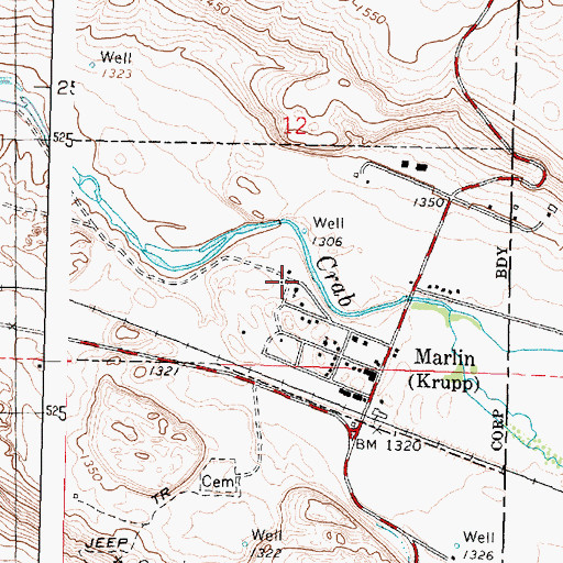 Topographic Map of Town of Krupp, WA