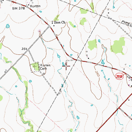 Topographic Map of Town of Kurten, TX