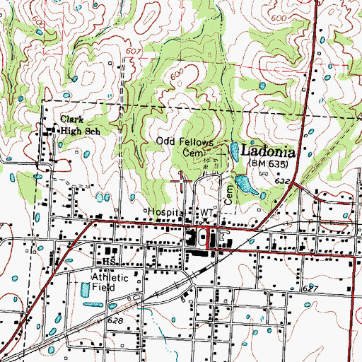 Topographic Map of Town of Ladonia, TX