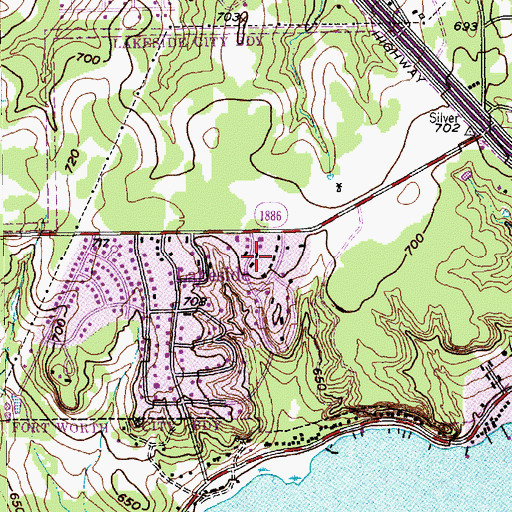 Topographic Map of Town of Lakeside, TX