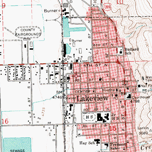 Topographic Map of Town of Lakeview, OR