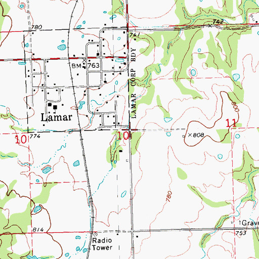 Topographic Map of Town of Lamar, OK