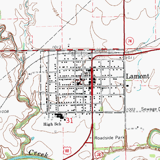 Topographic Map of Town of Lamont, OK