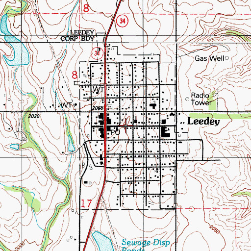 Topographic Map of Town of Leedey, OK
