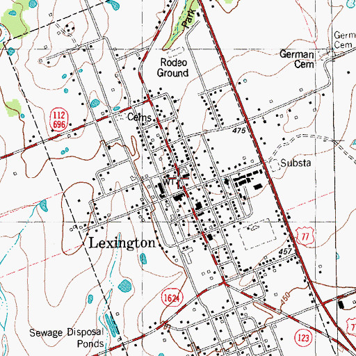 Topographic Map of Town of Lexington, TX