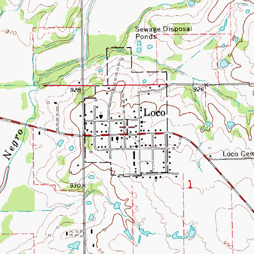 Topographic Map of Town of Loco, OK