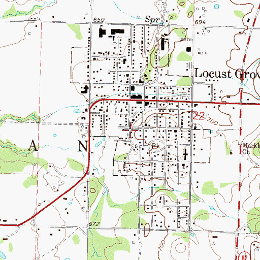 Topographic Map of Town of Locust Grove, OK