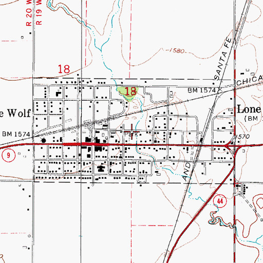 Topographic Map of Town of Lone Wolf, OK