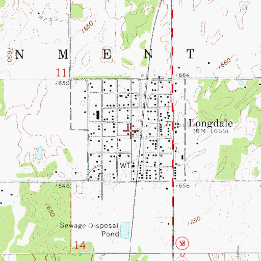 Topographic Map of Town of Longdale, OK