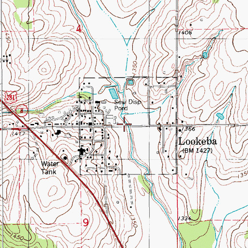 Topographic Map of Town of Lookeba, OK