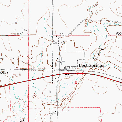 Topographic Map of Town of Lost Springs, WY