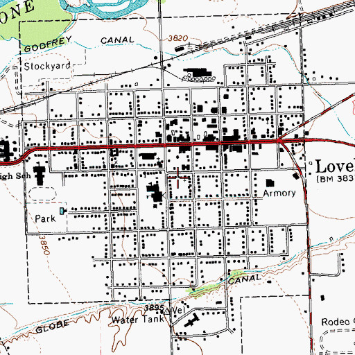 Topographic Map of Town of Lovell, WY