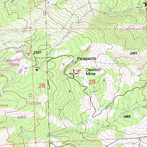 Topographic Map of Dawson Mine, CA