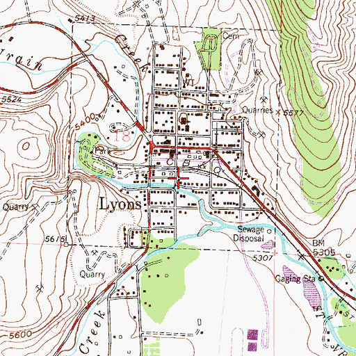 Topographic Map of Town of Lyons, CO