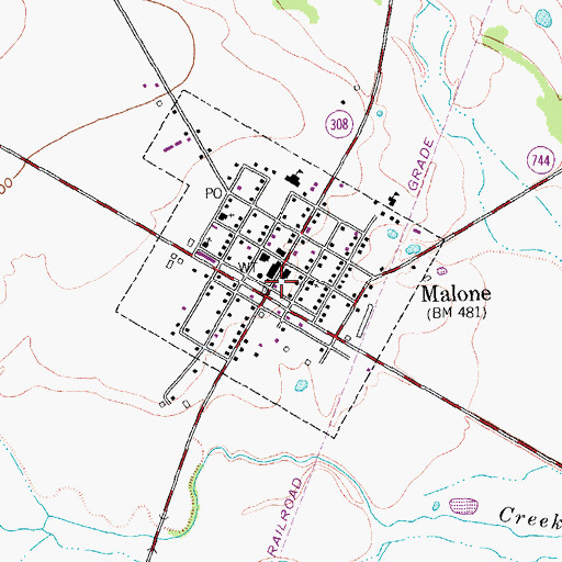 Topographic Map of Town of Malone, TX