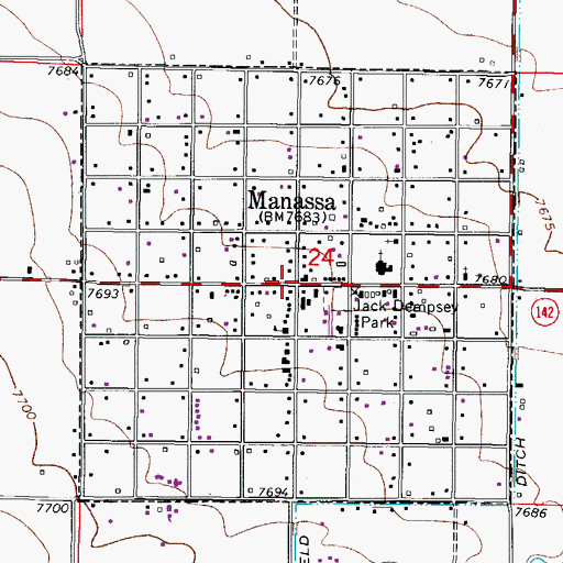 Topographic Map of Town of Manassa, CO