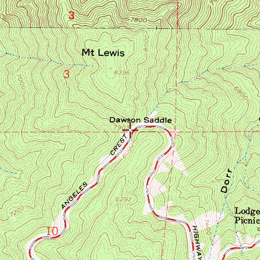 Topographic Map of Dawson Saddle, CA