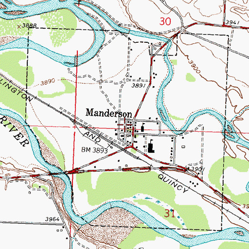Topographic Map of Town of Manderson, WY