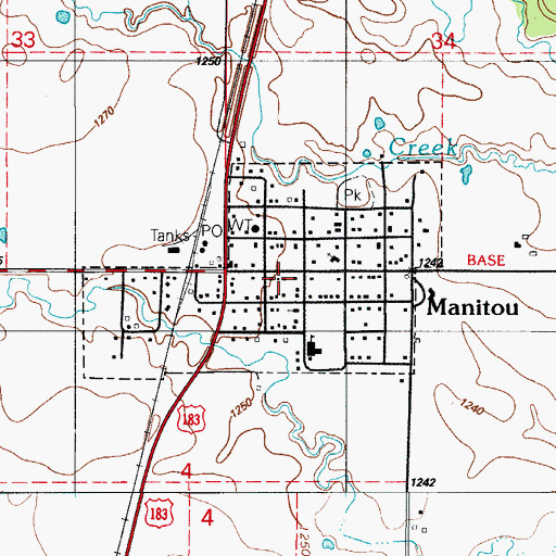 Topographic Map of Town of Manitou, OK