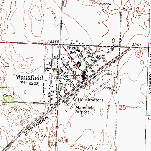 Topographic Map of Town of Mansfield, WA