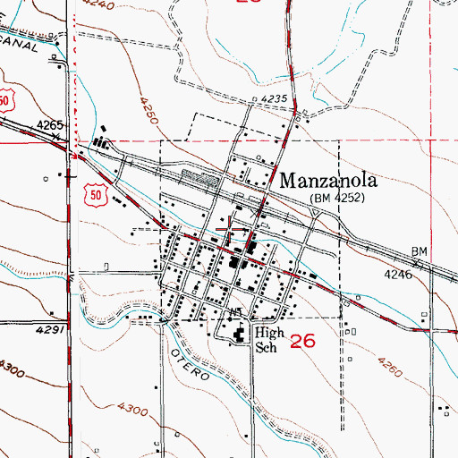Topographic Map of Town of Manzanola, CO