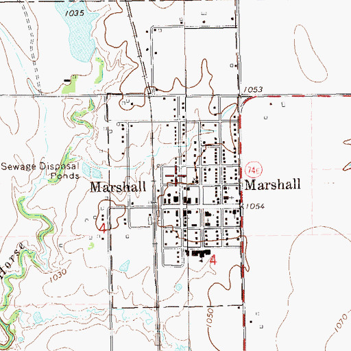 Topographic Map of Town of Marshall, OK