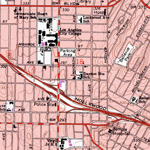 Topographic Map of Dayton Heights Elementary School, CA