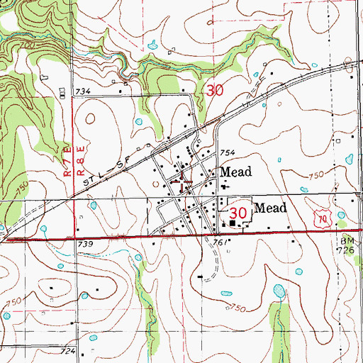 Topographic Map of Town of Mead, OK