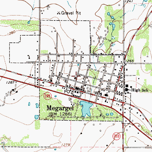 Topographic Map of Town of Megargel, TX