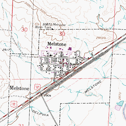 Topographic Map of Town of Melstone, MT