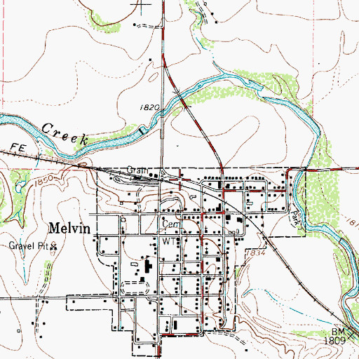 Topographic Map of Town of Melvin, TX