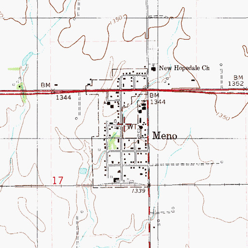Topographic Map of Town of Meno, OK