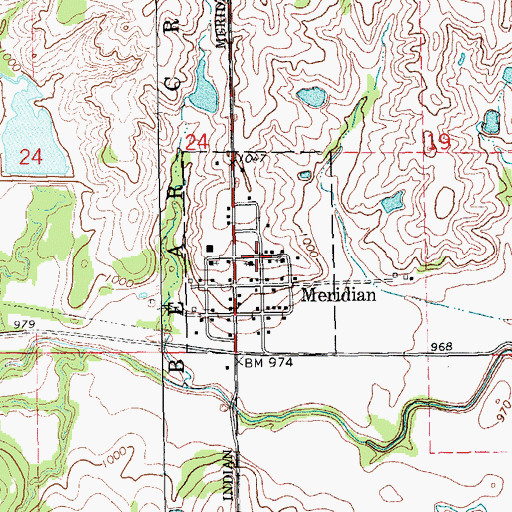Topographic Map of Town of Meridian, OK
