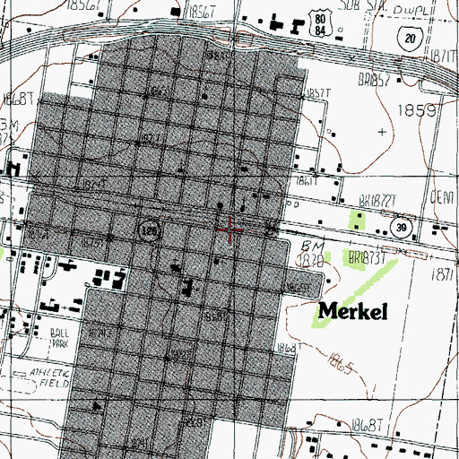 Topographic Map of Town of Merkel, TX