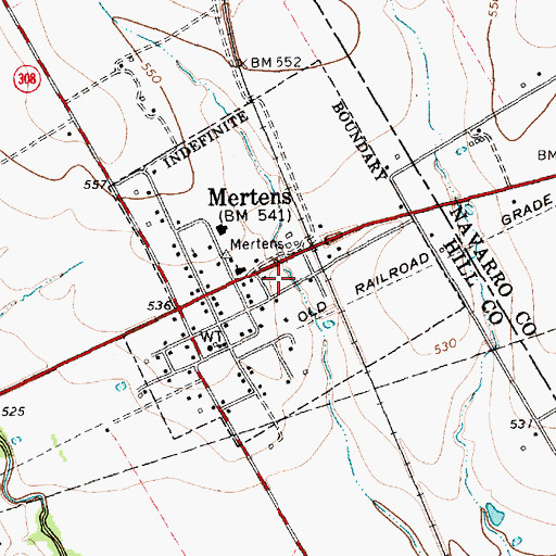 Topographic Map of Town of Mertens, TX