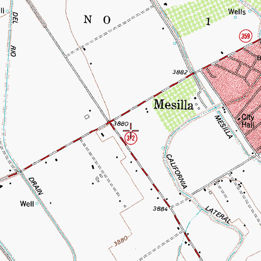 Topographic Map of Town of Mesilla, NM