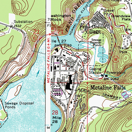 Topographic Map of Town of Metaline Falls, WA