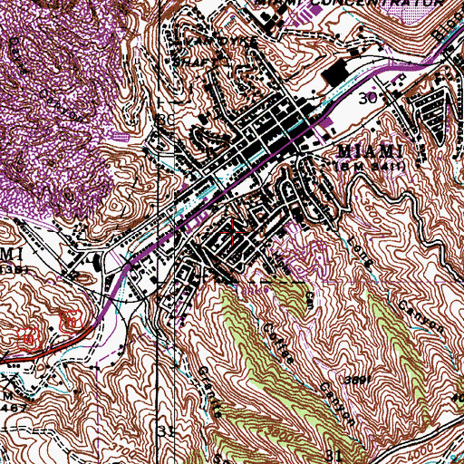 Topographic Map of Town of Miami, AZ