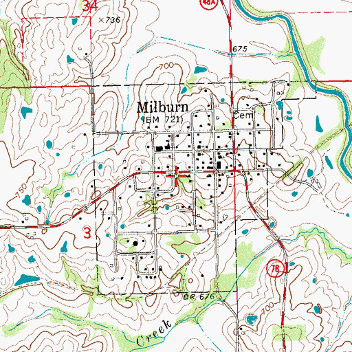 Topographic Map of Town of Milburn, OK