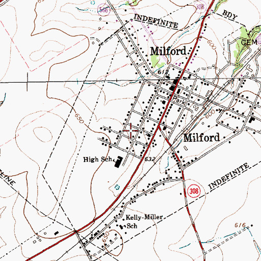 Topographic Map of Town of Milford, TX